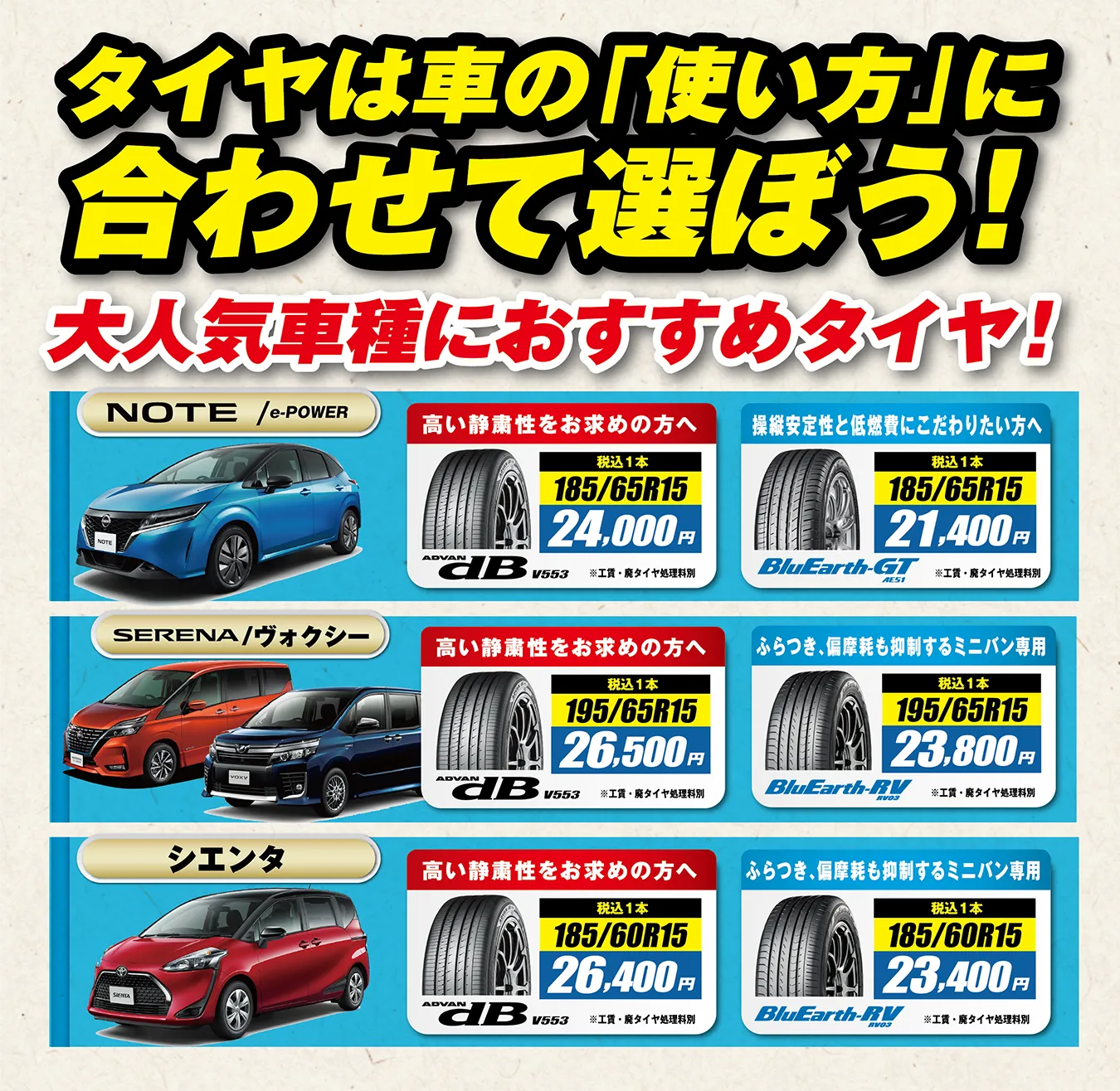 タイヤは車の「使い方」に合わせて選ぼう！